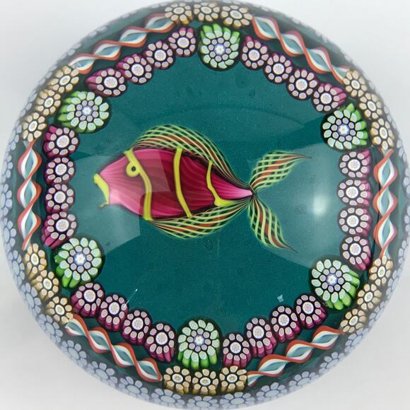 Perthshire Kissing Fish Millefiori Hexagon Twist Aquatic Lampwork SE Paperweight - Picture 7 of 15